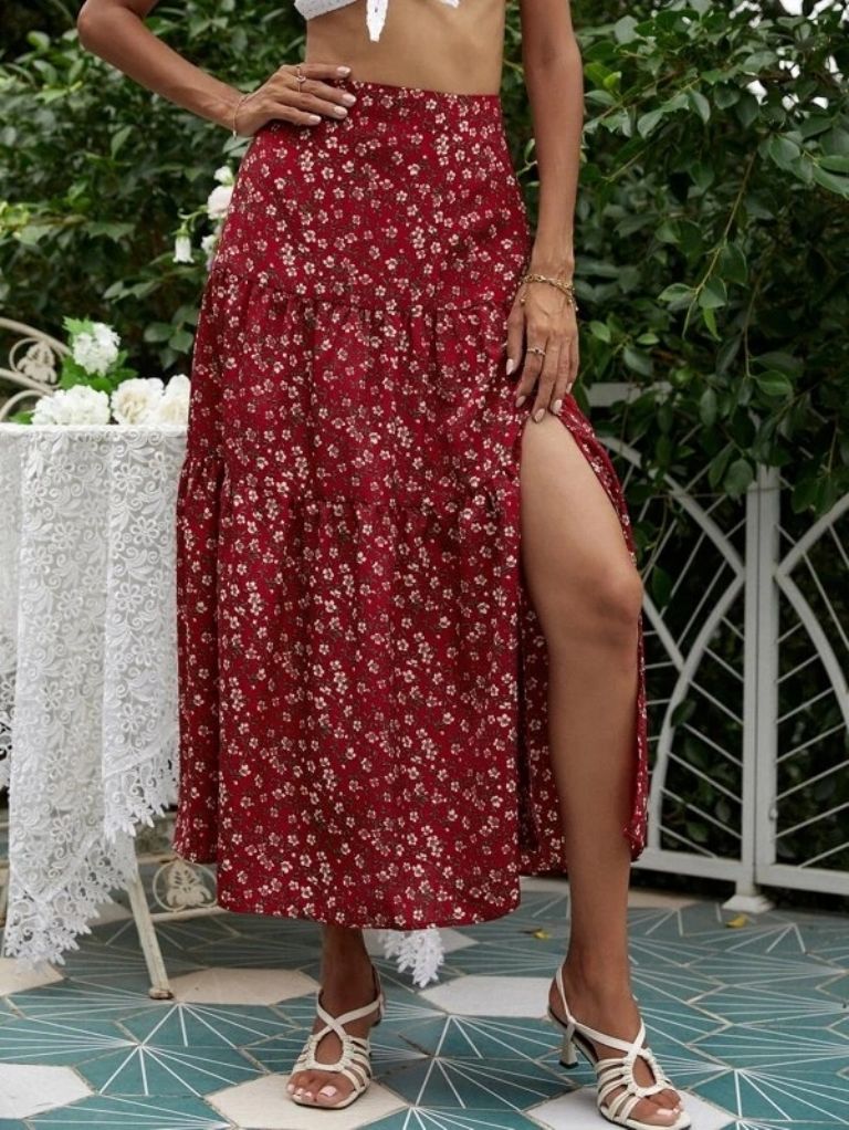 Maxi falda estilo boho con abertura en la pierna 