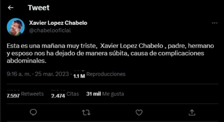 Muere Xavier López 'Chabelo'