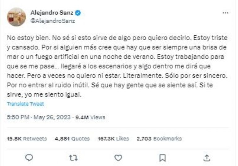 Tuit de Alejandro Sanz